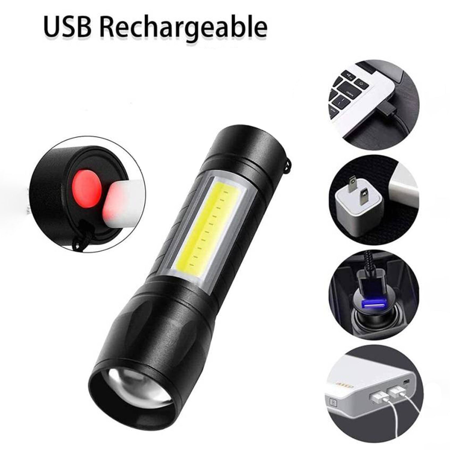 LED USB Rechargeable Mini Flashlight – Ultra-Bright Zoom & COB Side Lantern, Tactical Emergency Light LED USB Rechargeable Mini Flashlight – Ultra-Bright Zoom & COB Side Lantern, Tactical Emergency Light
